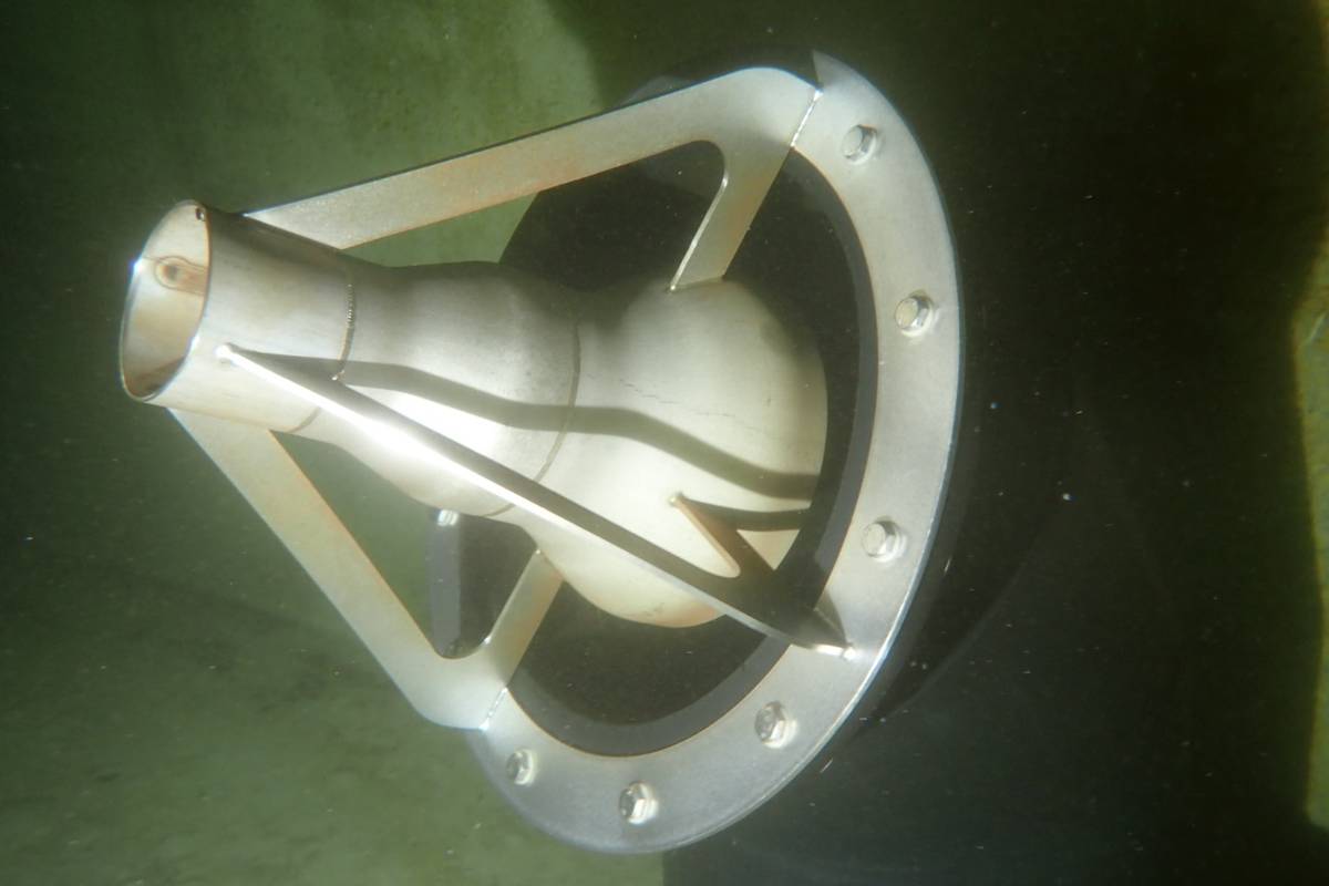 Stainless steel Ram Tube fitted to a nozzle discharge underwater